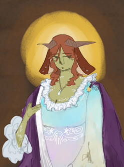 alien with religious imagery halo